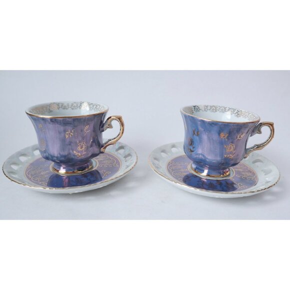 6 Vintage Teacup & Reticulated Saucer Tea Cups Lusterware Japan Ohashi China - Picture 3 of 6